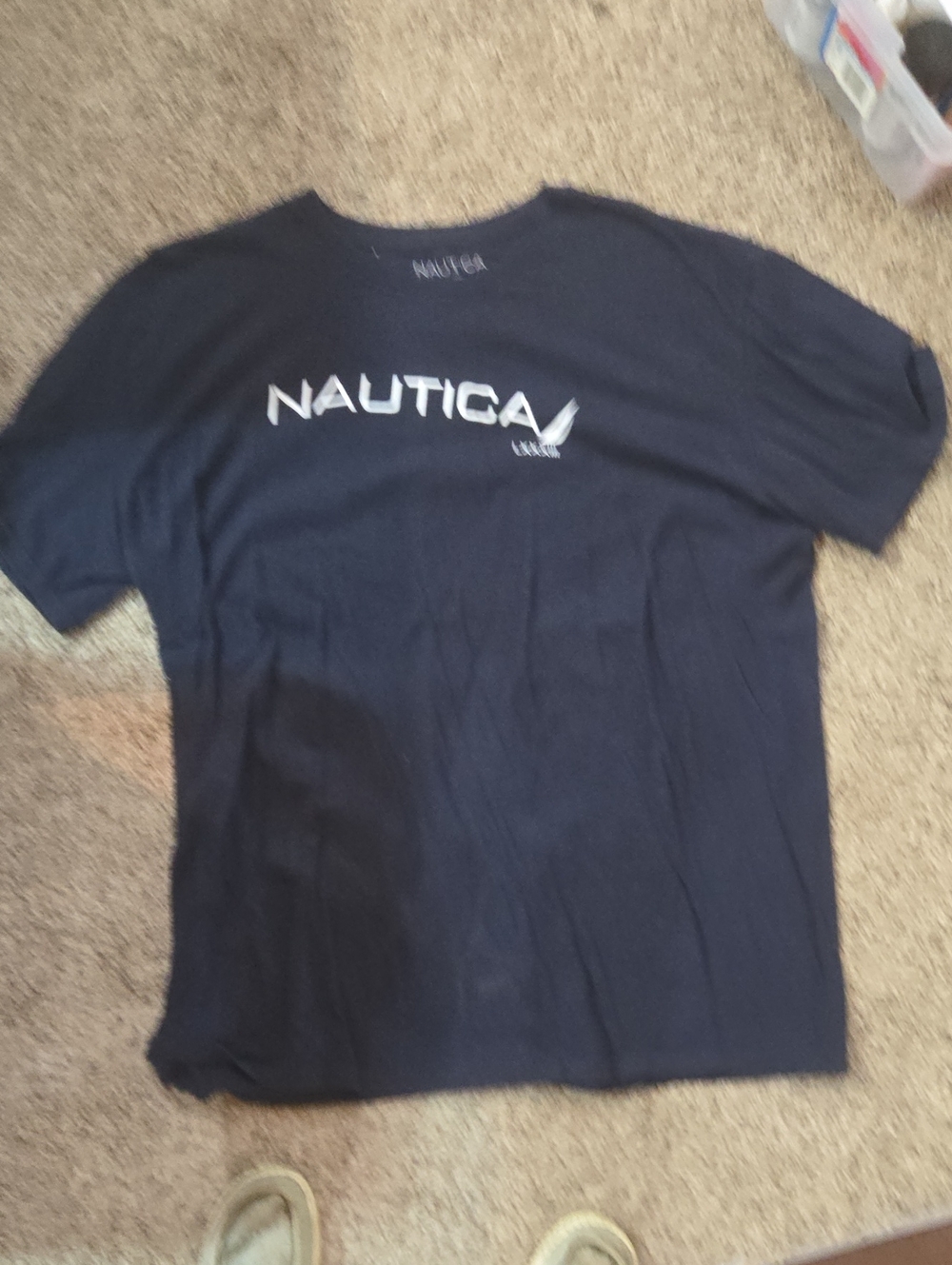 NWOT Xxl Nautica Navy Short Sleeve Logo Tee with White Print
